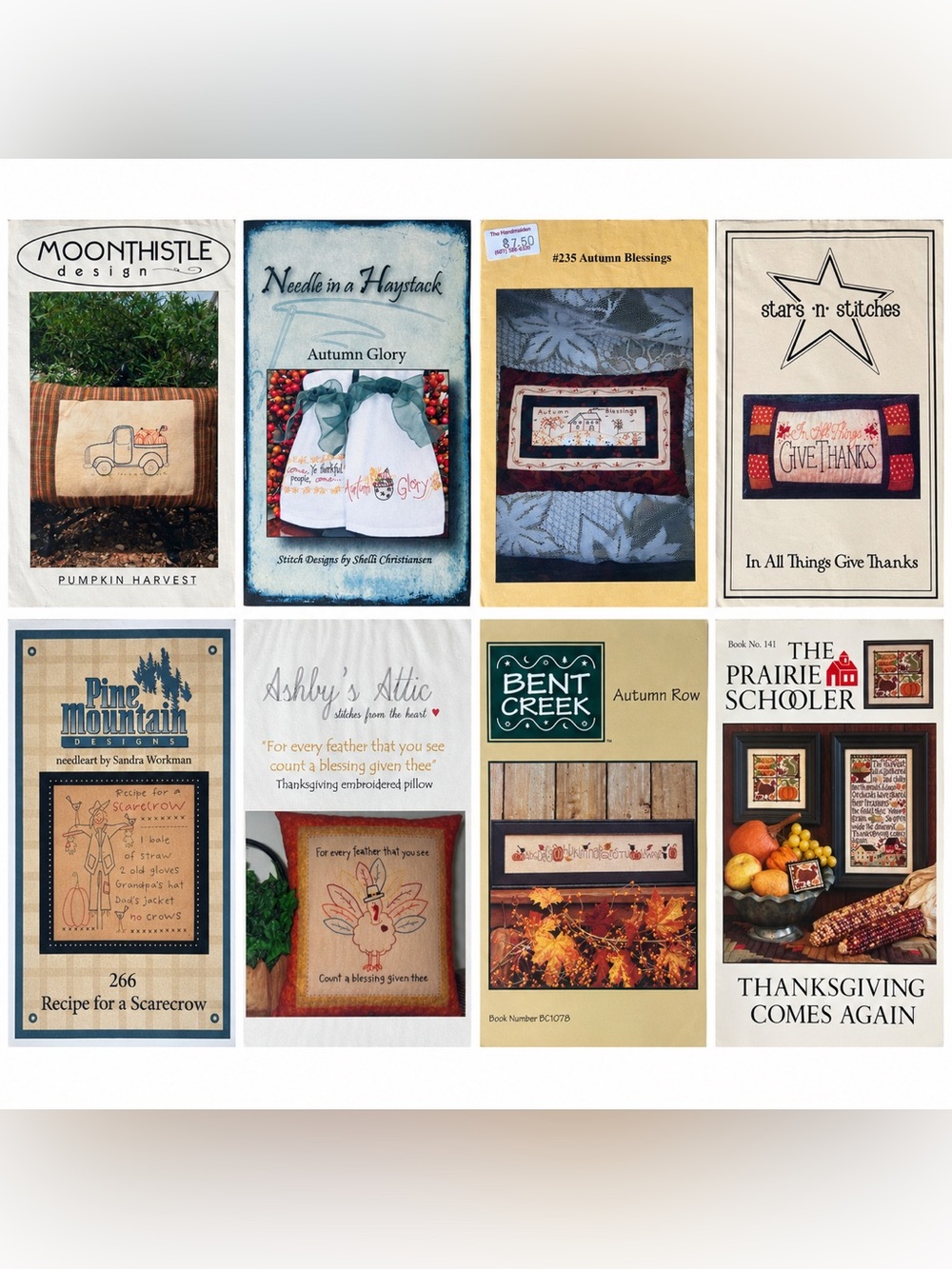 Fall Thanksgiving Cross Stitch Embroidery Pattern Lot 8 Prairie Schooler